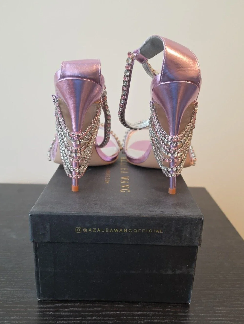 Azalea Wang Jasime Pink Rhinestone Ankle-Strap Heels - Picture 3 of 9